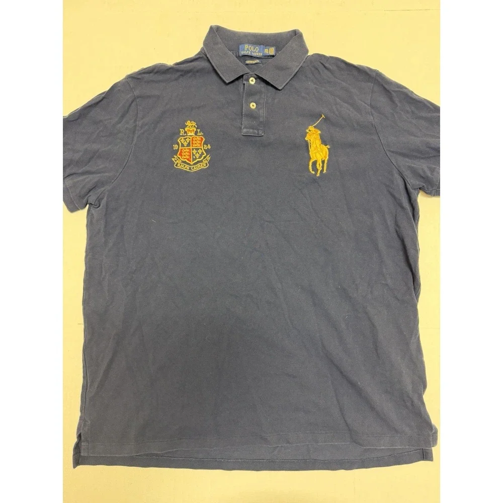 Polo‎ ralph lauren custom fit blue ss polo, chest embroidered design, men's xxl